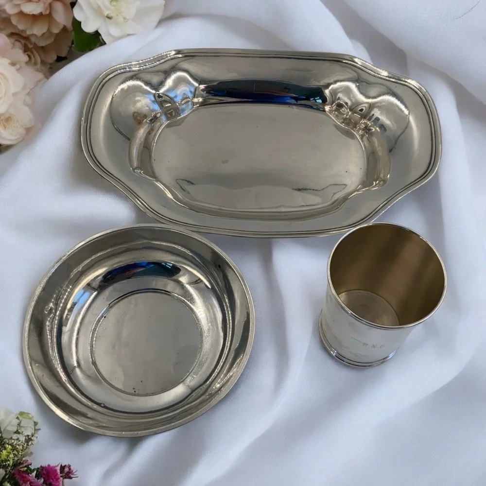 Vintage Sterling Silver Lot: Bread Tray, Bowl, Mint Julep Cup, 487 Grams, Marked - Picture 10 of 16